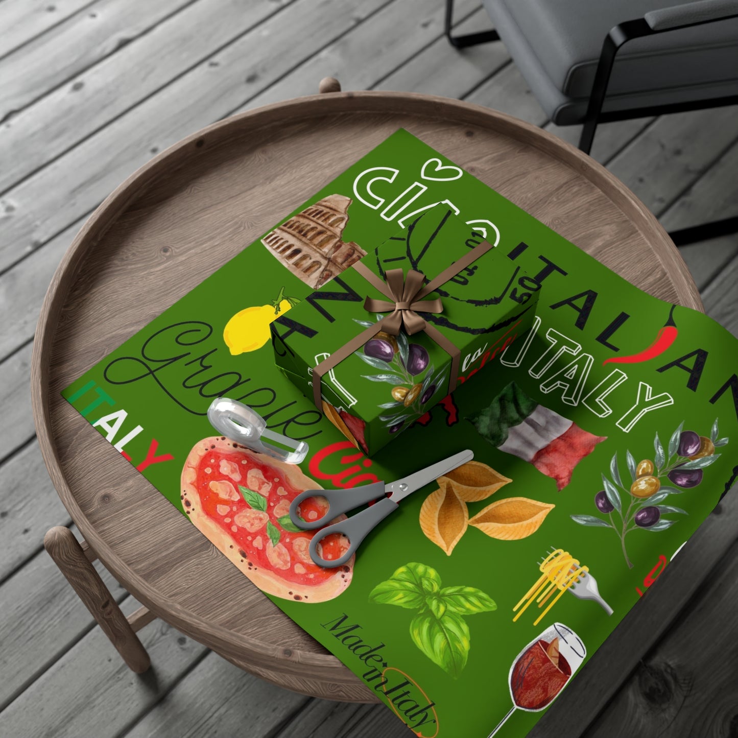 Italian-Themed Gift Wrap Papers, Perfect for Birthdays, Holidays, Weddings, or Any Celebration, Green and Colorful Designs
