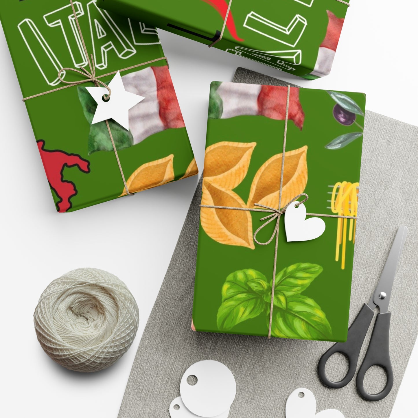 Italian-Themed Gift Wrap Papers, Perfect for Birthdays, Holidays, Weddings, or Any Celebration, Green and Colorful Designs