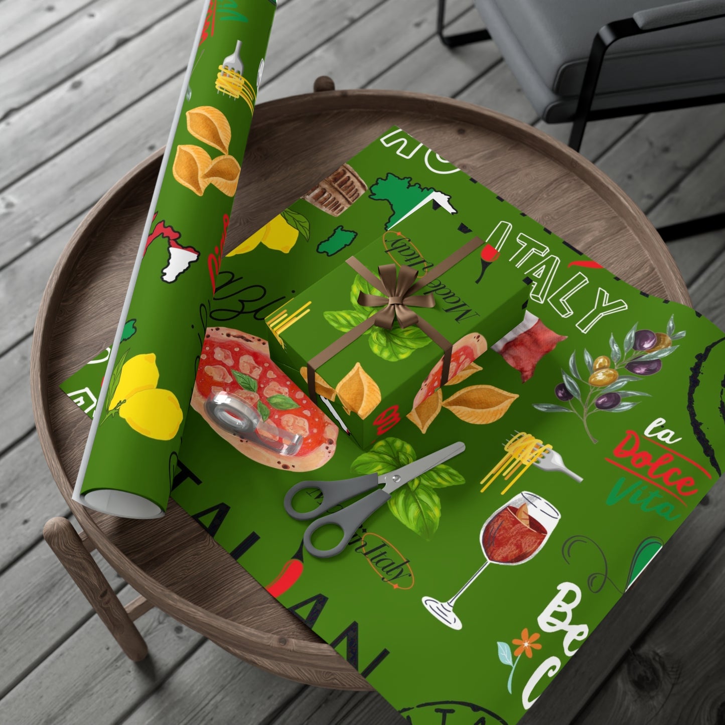 Italian-Themed Gift Wrap Papers, Perfect for Birthdays, Holidays, Weddings, or Any Celebration, Green and Colorful Designs