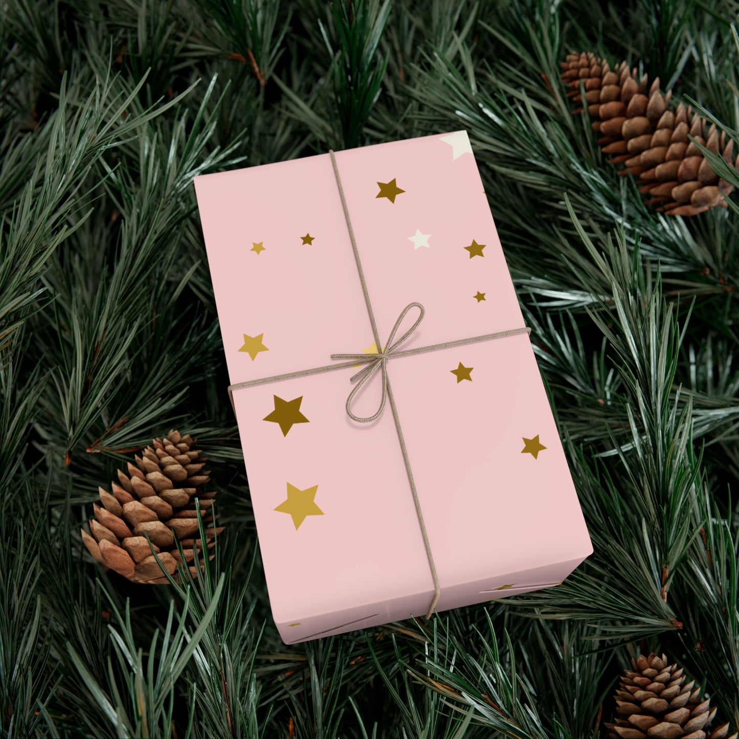 Starry Sky Gift Wrap Paper, Pink and Gold Stars Wrapping Paper for Birthdays, Holidays, Baby Showers, Cute Gift Packaging, Festive Decor