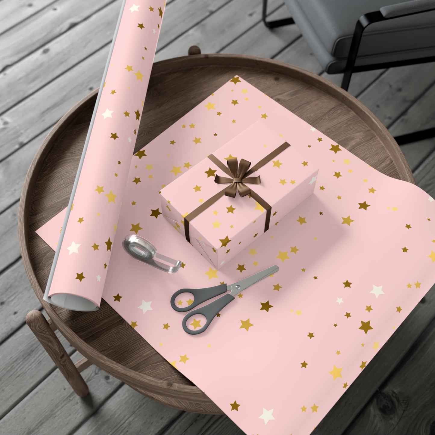 Starry Sky Gift Wrap Paper, Pink and Gold Stars Wrapping Paper for Birthdays, Holidays, Baby Showers, Cute Gift Packaging, Festive Decor