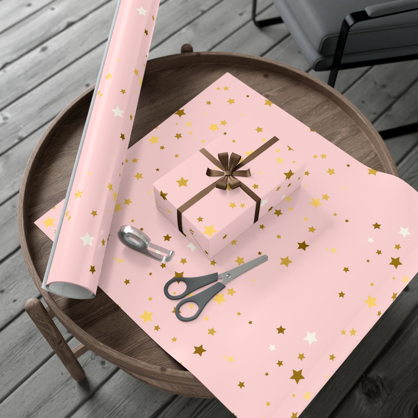Starry Sky Gift Wrap Paper, Pink and Gold Stars Wrapping Paper for Birthdays, Holidays, Baby Showers, Cute Gift Packaging, Festive Decor