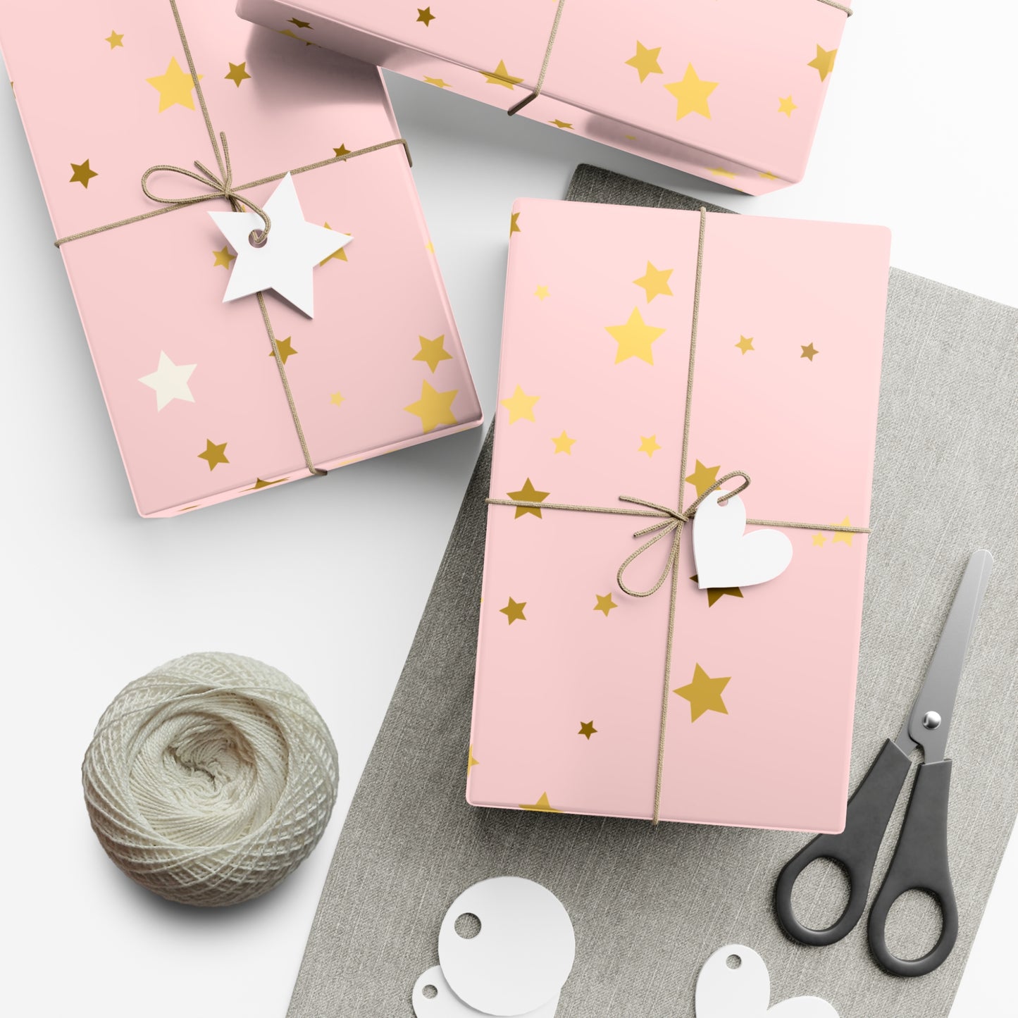 Starry Sky Gift Wrap Paper, Pink and Gold Stars Wrapping Paper for Birthdays, Holidays, Baby Showers, Cute Gift Packaging, Festive Decor