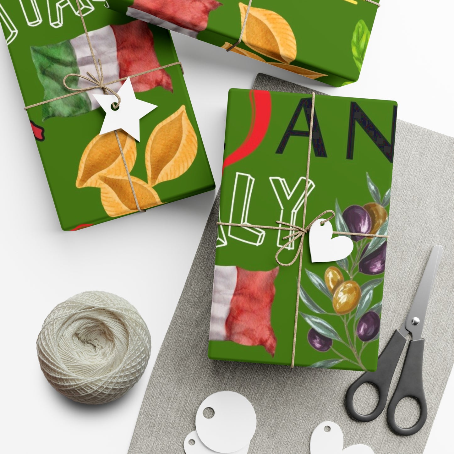 Italian-Themed Gift Wrap Papers, Perfect for Birthdays, Holidays, Weddings, or Any Celebration, Green and Colorful Designs