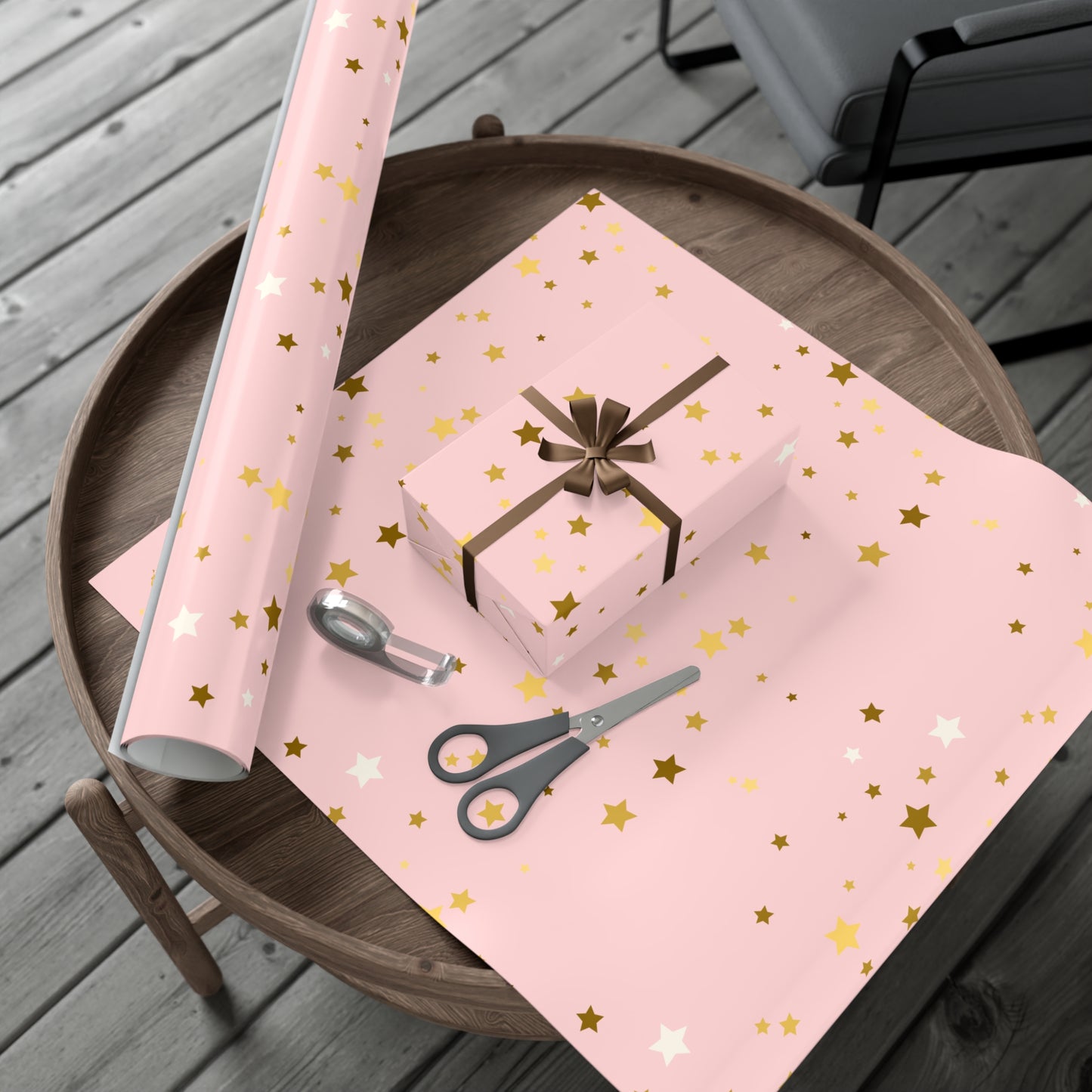 Starry Sky Gift Wrap Paper, Pink and Gold Stars Wrapping Paper for Birthdays, Holidays, Baby Showers, Cute Gift Packaging, Festive Decor