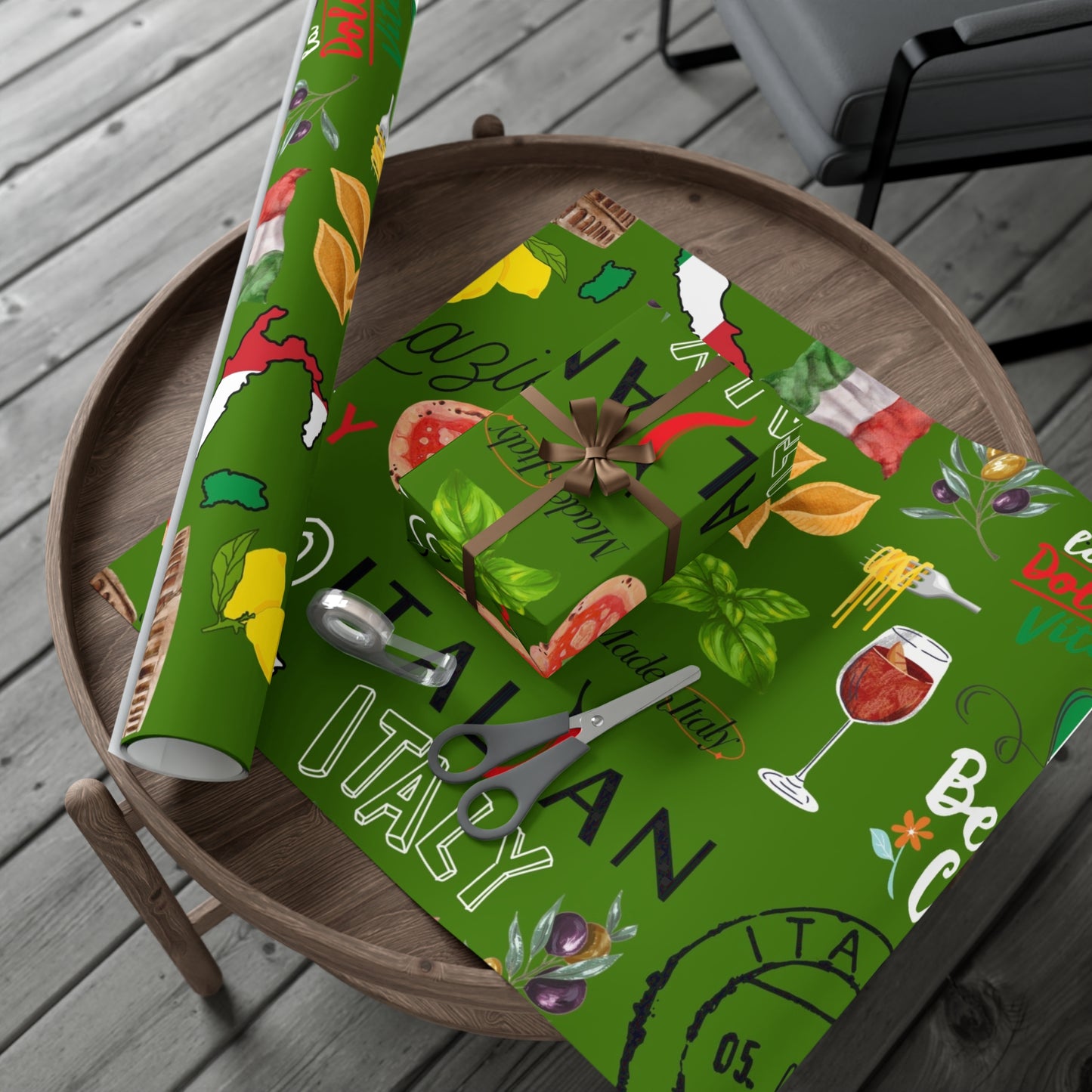 Italian-Themed Gift Wrap Papers, Perfect for Birthdays, Holidays, Weddings, or Any Celebration, Green and Colorful Designs