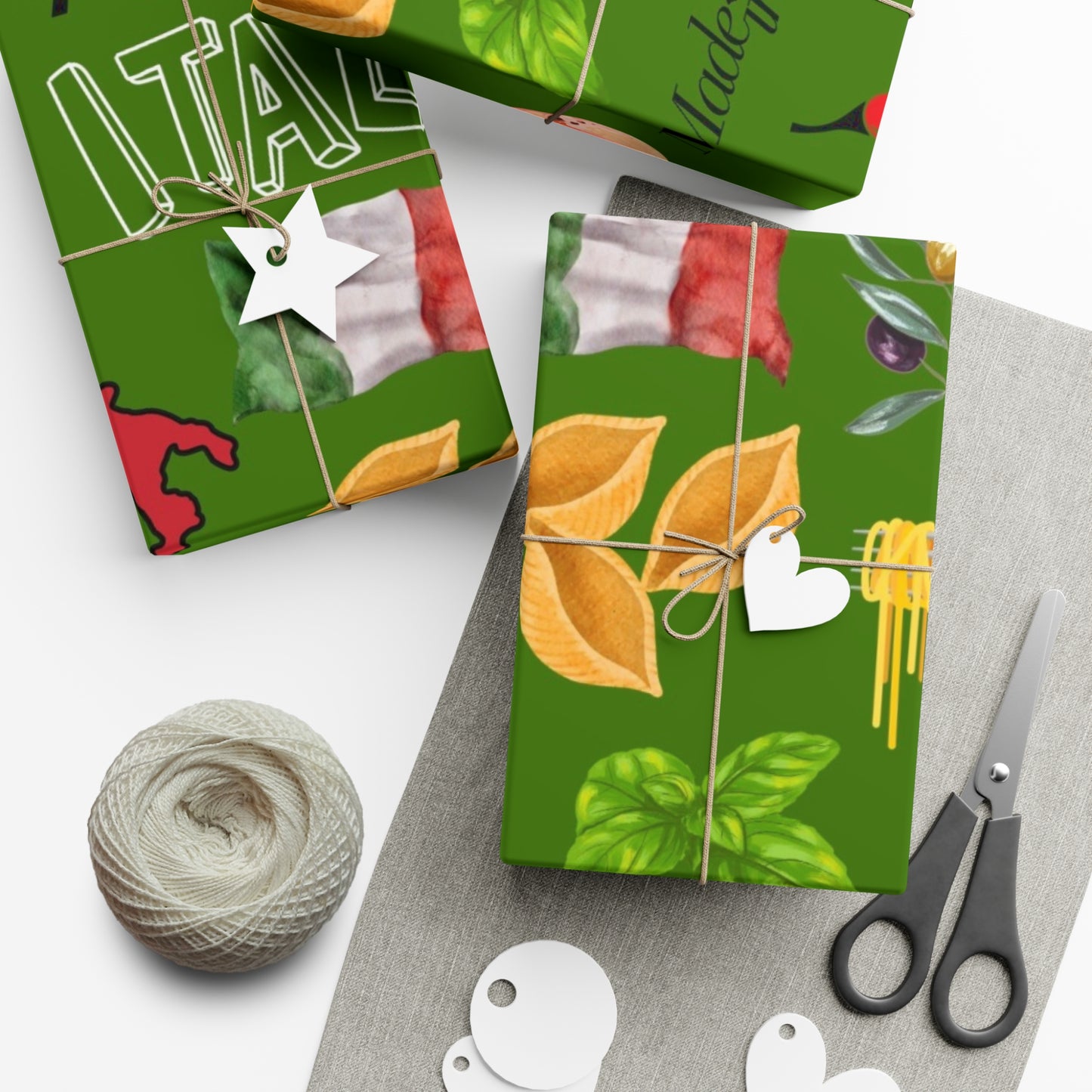 Italian-Themed Gift Wrap Papers, Perfect for Birthdays, Holidays, Weddings, or Any Celebration, Green and Colorful Designs