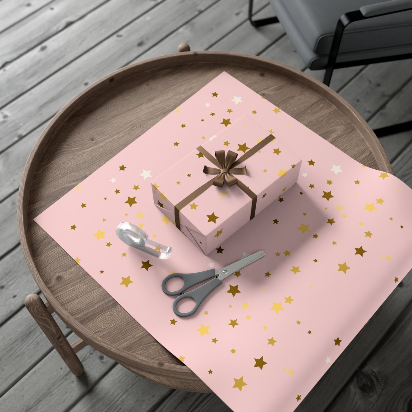 Starry Sky Gift Wrap Paper, Pink and Gold Stars Wrapping Paper for Birthdays, Holidays, Baby Showers, Cute Gift Packaging, Festive Decor
