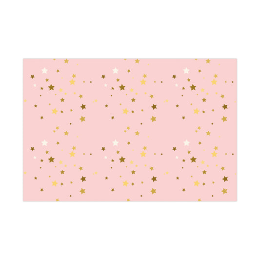 Starry Sky Gift Wrap Paper, Pink and Gold Stars Wrapping Paper for Birthdays, Holidays, Baby Showers, Cute Gift Packaging, Festive Decor