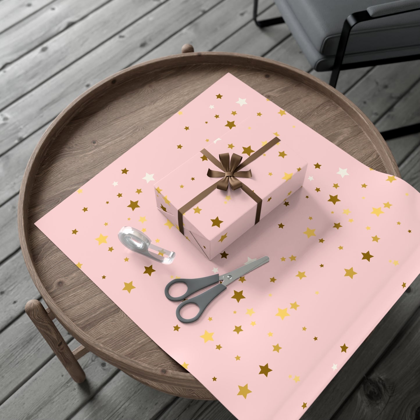Starry Sky Gift Wrap Paper, Pink and Gold Stars Wrapping Paper for Birthdays, Holidays, Baby Showers, Cute Gift Packaging, Festive Decor