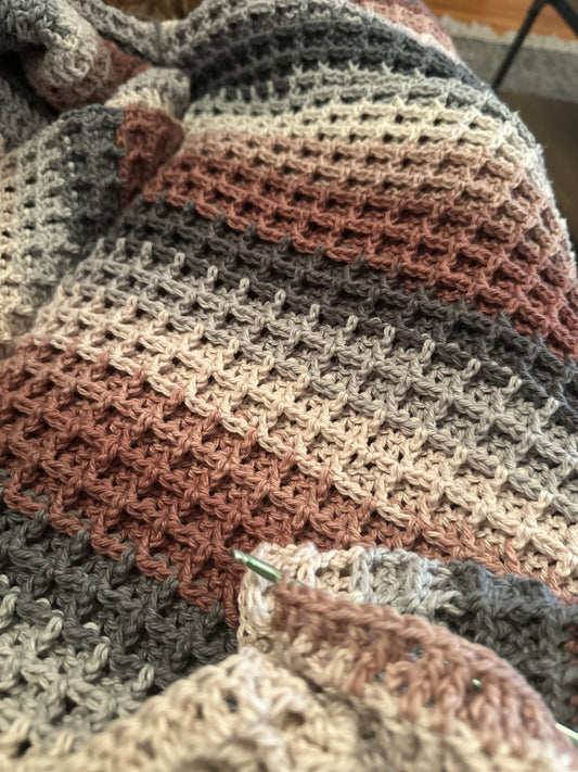 🌿 Handmade Multicolor Waffle Stitch Cotton Blankets