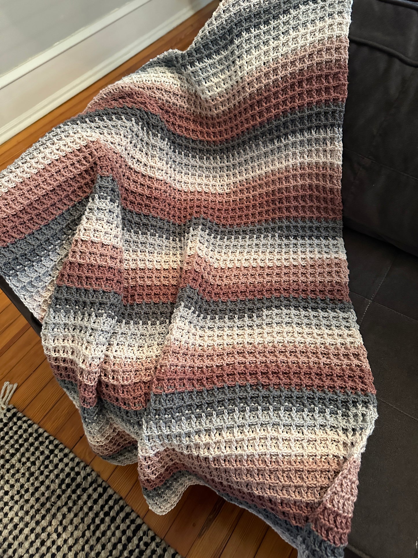 🌿 Handmade Multicolor Waffle Stitch Cotton Blankets