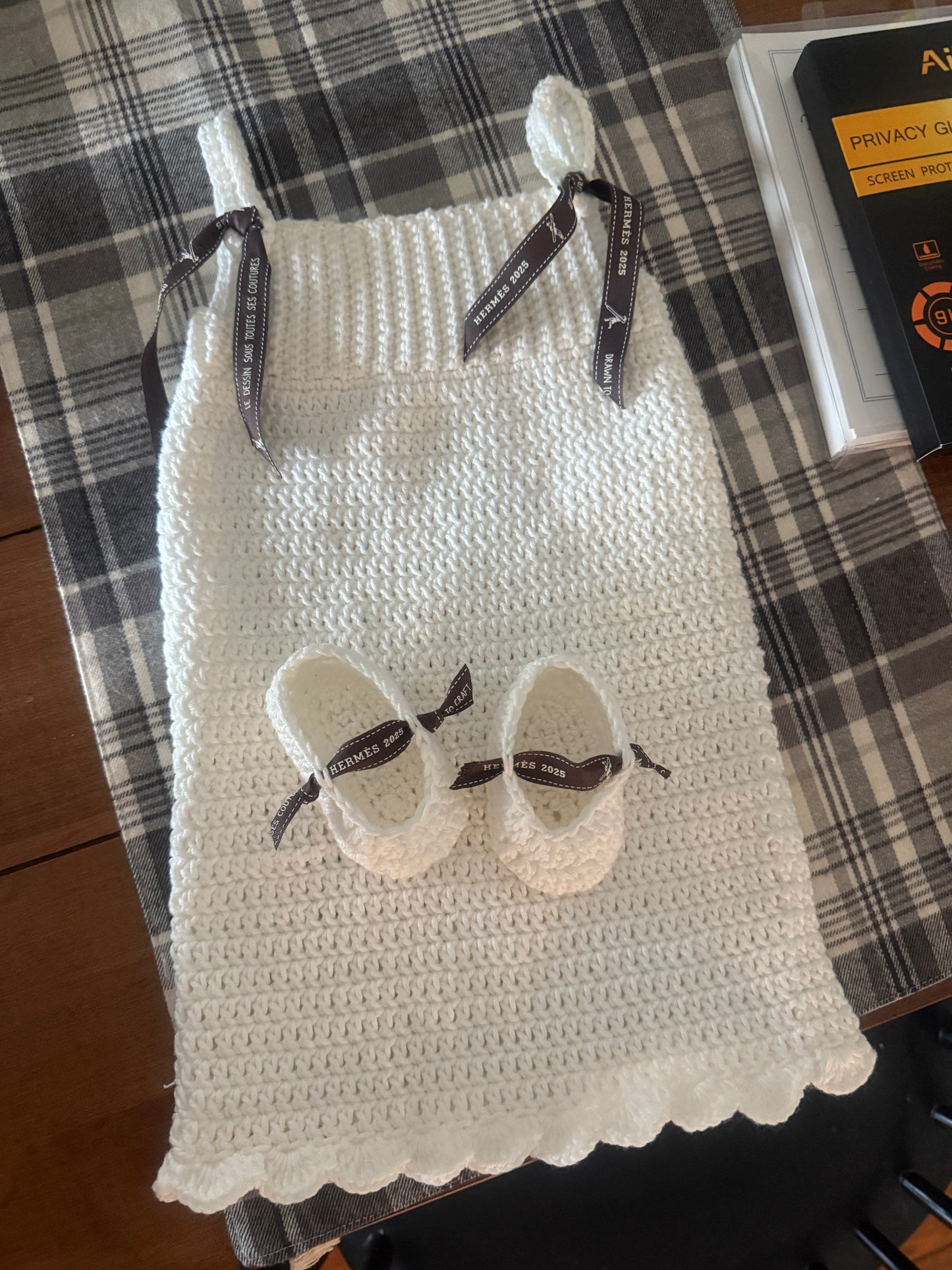 Handmade Crochet White Dress Set (0–6 Months)