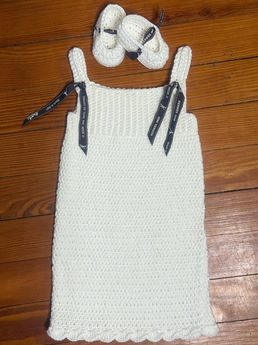 Handmade Crochet White Dress Set (0–6 Months)
