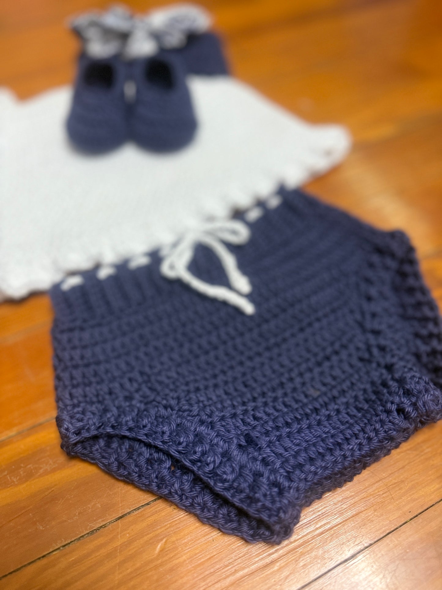 Handmade Crochet Navy & White Penn State Baby Set (0–3 Months)