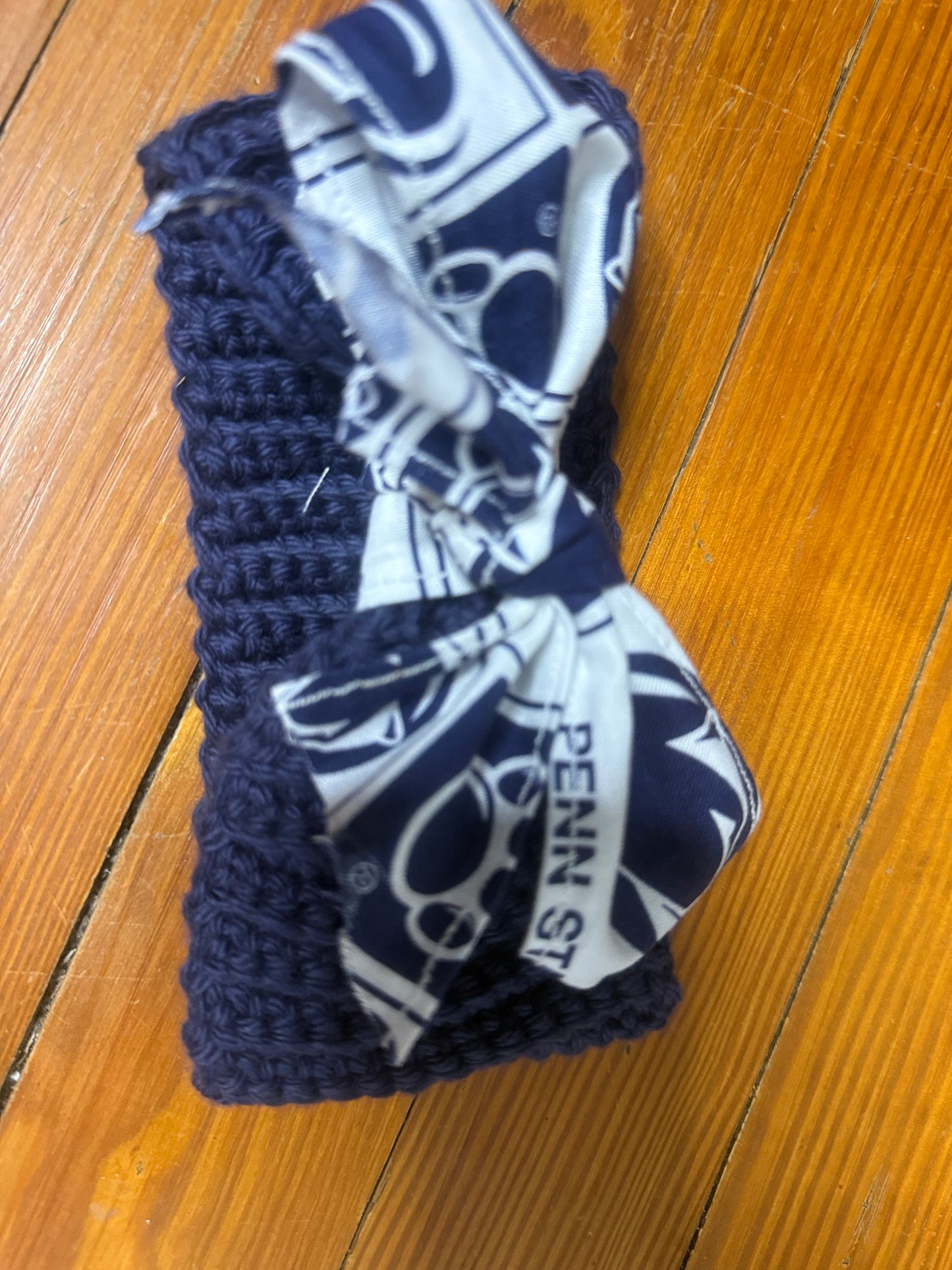 Handmade Crochet Navy & White Penn State Baby Set (0–3 Months)