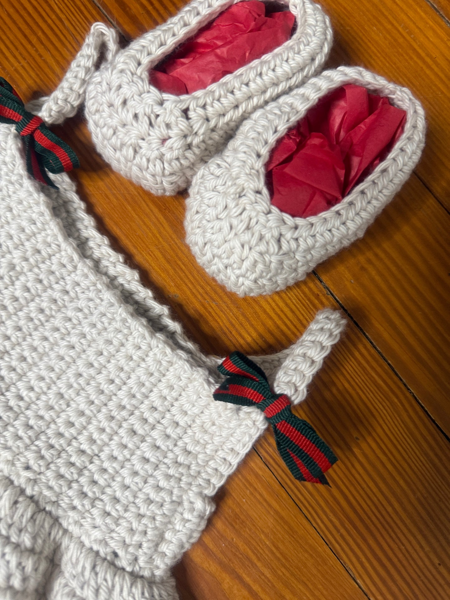 Handmade Crochet Dress with Gucci Ribbons