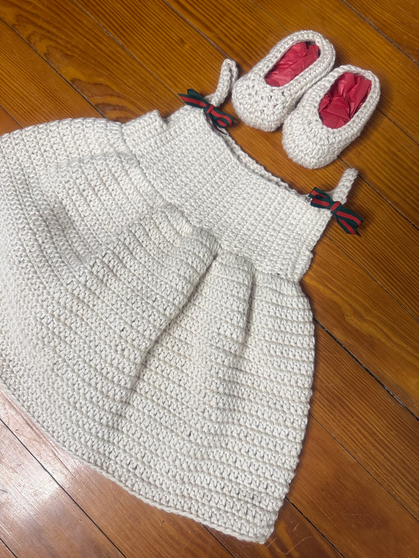 Handmade Crochet Dress with Gucci Ribbons