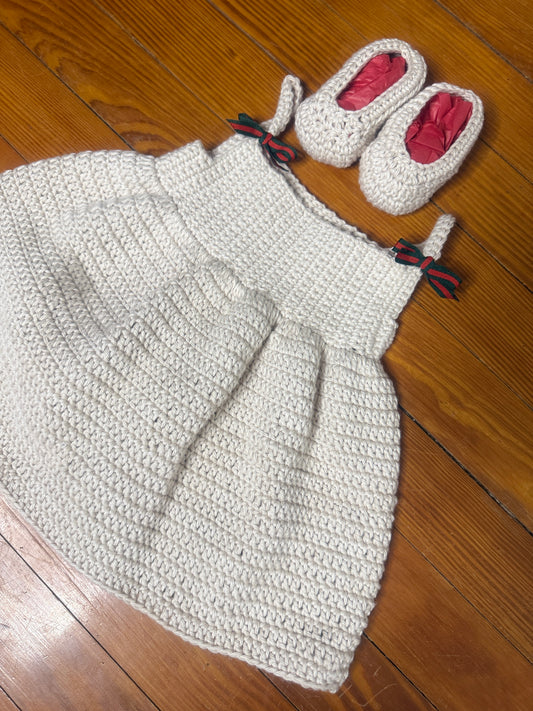 Handmade Crochet Dress with Gucci Ribbons
