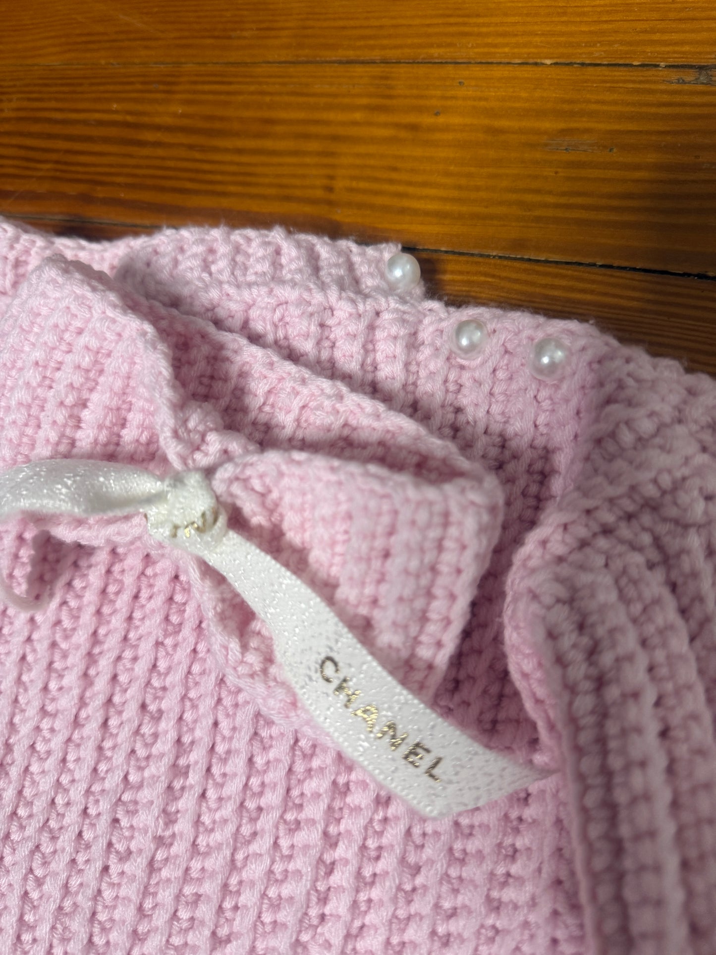 Handmade Crochet Pink Sweater Set with Chanel Ribbon Headband