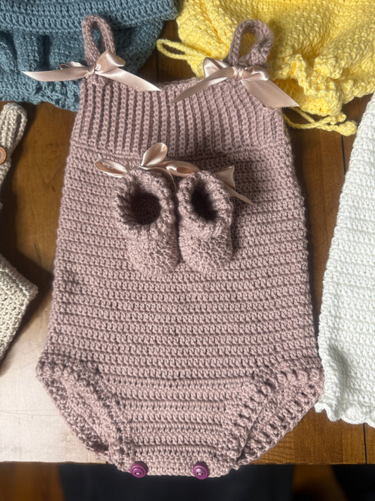 Handmade Crochet Mauve Jumper Set (0–3 Months)