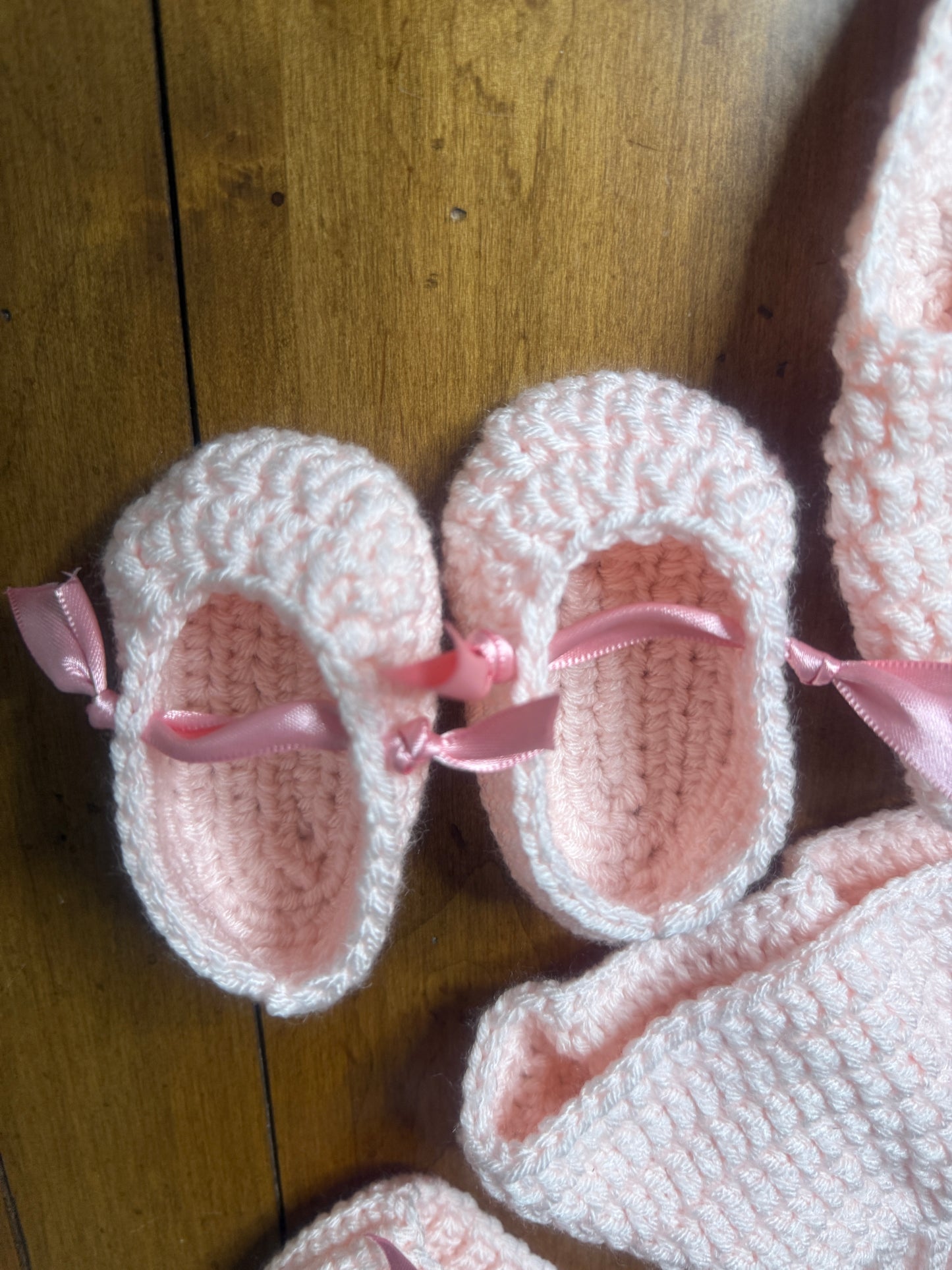Handmade Pink Crochet 4-Piece Baby Set (0–3 Months)