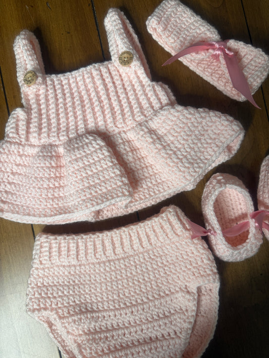 Handmade Pink Crochet 4-Piece Baby Set (0–3 Months)